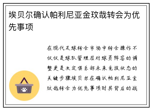 埃贝尔确认帕利尼亚金玟哉转会为优先事项